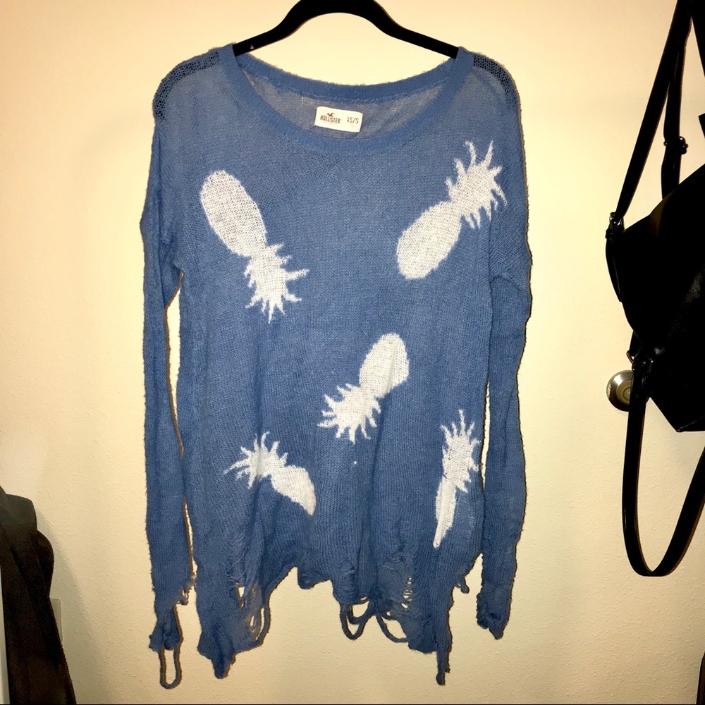 Hollister Pineapple Sweater with Rips and Holes
